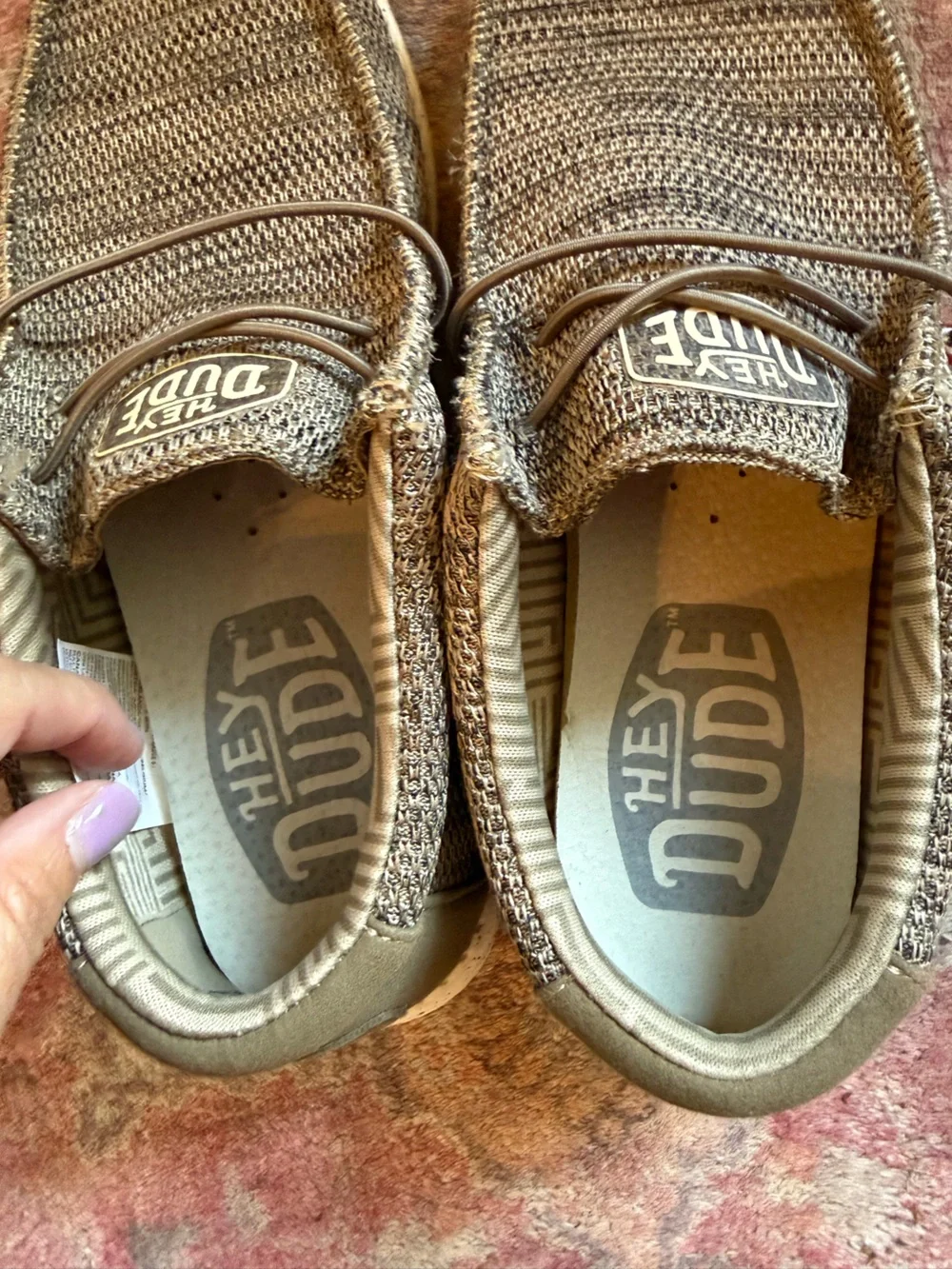 Hey Dude Brown Canvas Moccasin Slip-Ons with White Sole men’s 9 NWT